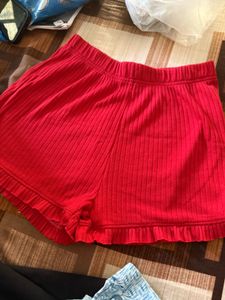 Red Ruffled Ribbed Shorts