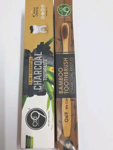 Combo Of Charcoal Toothpaste &amp; Bamboo Toothbrush