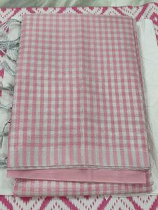 BABY PINK AND SILVER CHECKS SAREE