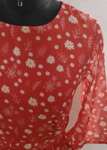 Red Floral Dress with Pockets