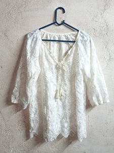 See-through Fashion Lace Blouse White