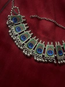Peacock Feather Silver Necklace