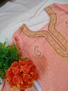 Peach Embroidered Kurta Set