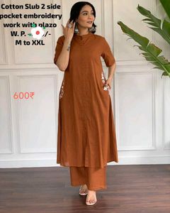 Embroidered Cotton Slub Kurta Set