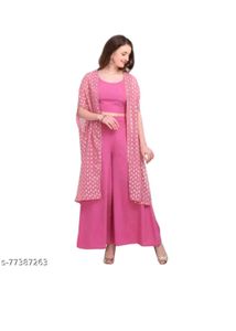 Pink Crop Top with Palazzo & Shrug