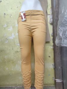 Yellow Embellished Capri Leggings