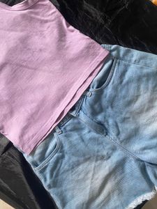 Tank Top and  Denim Blue Shorts