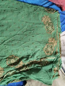 100% green georgette saree