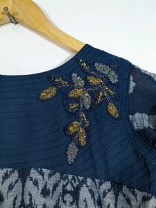 Navy Blue Printed Long A Line Kurta Women&#39;s