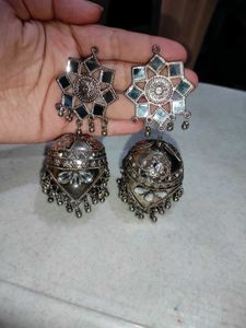Silver Mirror Jhumka Earrings