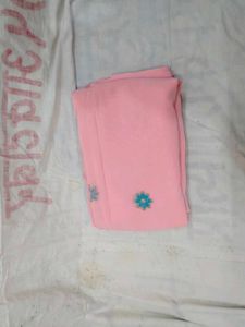 Pink Saree With Sky-blue Flower