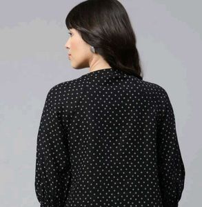 Black linen cotton floral print tie-up neck town