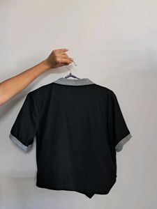 Black &amp; Gray Polo  Crop Top