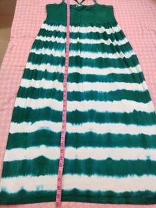 Green &amp; White Striped Maxi Dress