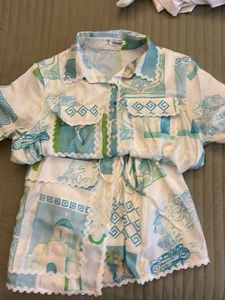 Printed Button-Down Shirt and skirt co-it’s set