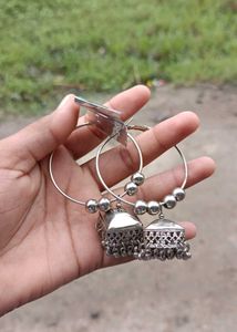 Silver Jhumka Hoop Earrings