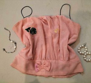 Vintage Embroidered Peach Blouse &amp; A Crop-top