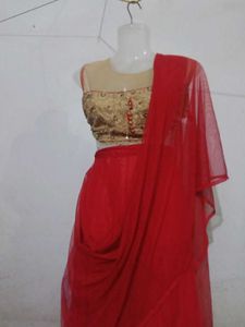 Red &amp; Golden Lehnga Unstitched Koti