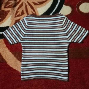 brown&amp; white striped top
