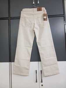 Wide Leg Beige Denim Jeans