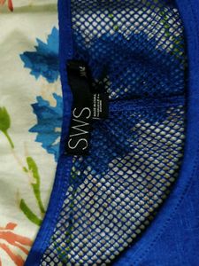 Blue Long Sleeve Top with Mesh Detail