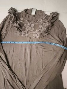 Elegant High Neck Grey- Floral Lace With Ruffle
