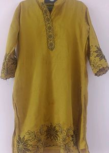 🌼 Mustard Yellow cut work Kurti Set with Black Du