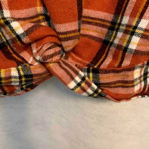Orange Checkered Tie-Knot Shirt for Women