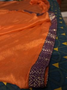 Orange Dupatta With Wine Colour Lace Border