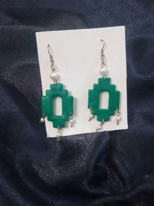 Green Geometric Dangle Earrings