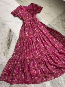 Pink Floral Tiered Maxi Dress