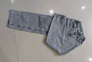 Ripped Wide Leg Jeans - Grey