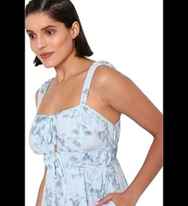 Blue Tie-Dye Ruffle Mini Dress