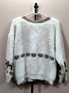 Imported women&#39;s V-neck fuzzy knit cardigan/sweate