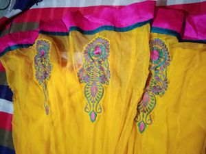 Yellow Embroidered anarkali suit