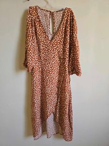 Brown Floral Wrap Dress