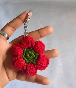 Red Crochet Flower Keychain