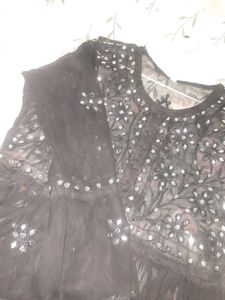 Embriodered Luckhnowi Black Top Short Kurti Tunic