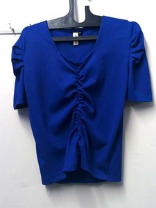 Blue Ruched Detail Top