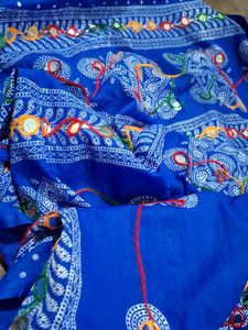 Mirror Work Cotton Navy Blue Dupatta