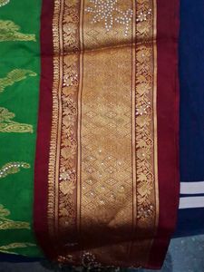 It Is Green Pure Kanjivaram With Big Maroon Silk