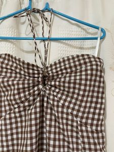 Chic Gingham Halter Neck Midi Dress