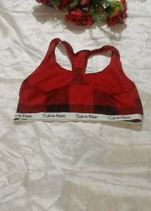 Calvin Klein Red Buffalo Plaid Sports Bra - Small