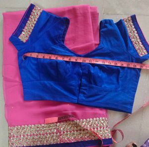 Pink Embellished Saree With Velvet Blouse Like New