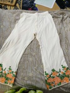 Floral Embroidered White Pants