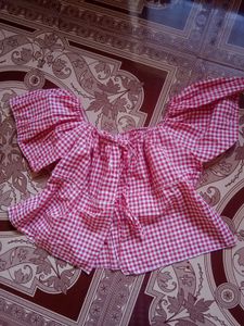 Red & White Gingham Off-Shoulder Top