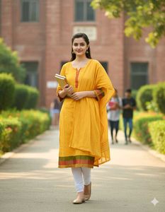 Yellow Embroidered Kurti (Branded)