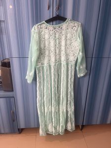 Green White Lucknowi Kurta-L