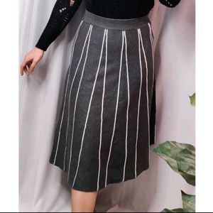Grey Winter A-line Skirt with White Stripes (New)