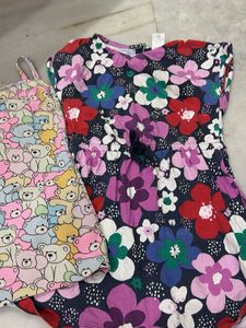Cute Floral Dress with Bear Pouch
